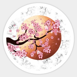 Blooming Sakura Branch on rose gold sun Sticker